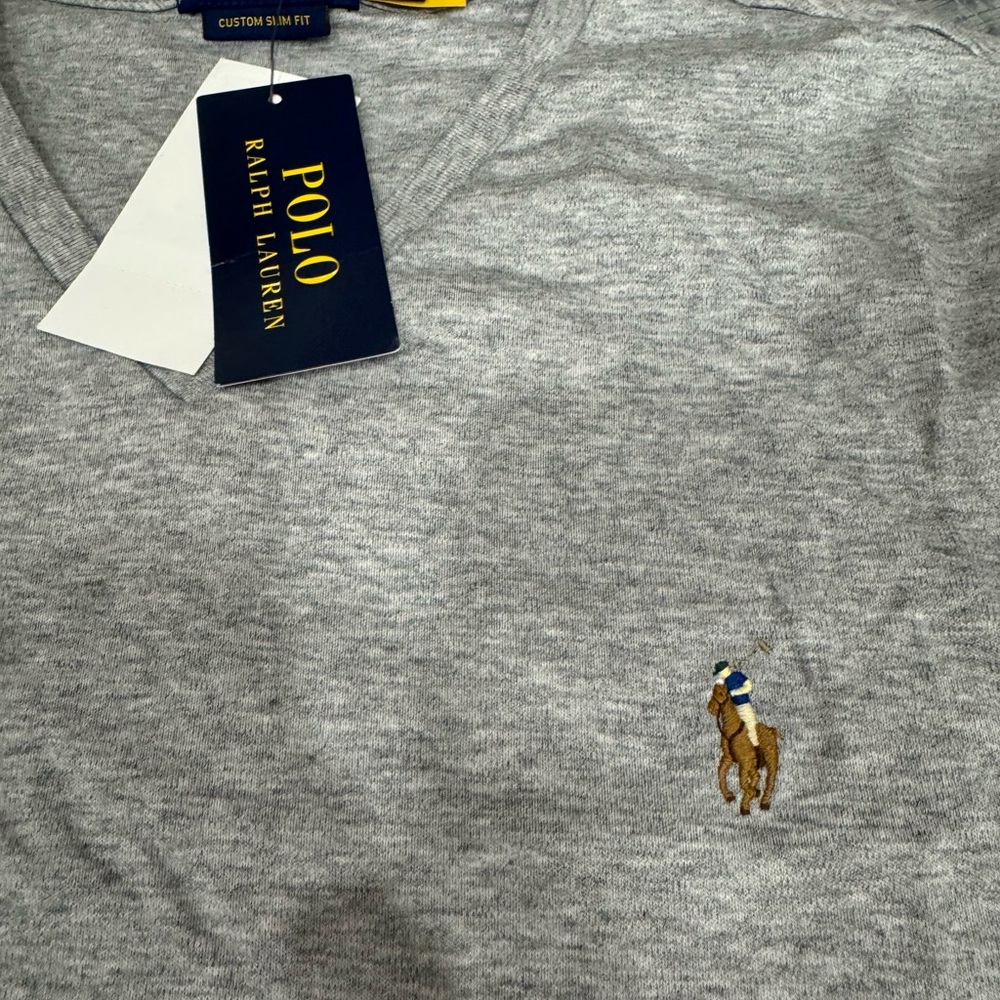 Polo Ralph Lauren Men's Custom Slim Fit V-Neck T-Shirt Grey Heather L - Picture 4 of 6